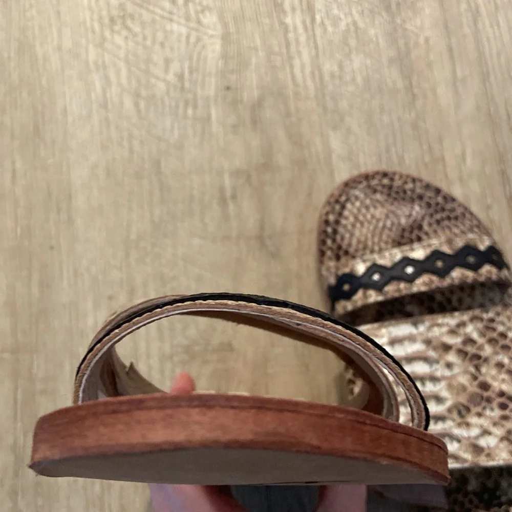 🔖 FREE PEOPLE Leather Saturday Sandal Slip on Slide on Snake Tan Black